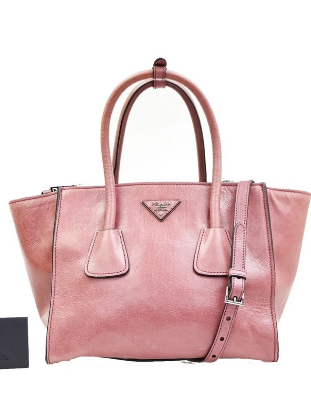 PRADA Logo 2way Shoulder Hand Bag Leather Pink SHW Italy
